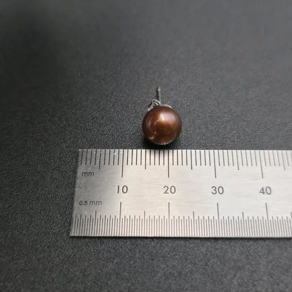 Sterling Silver Genuine Brown Pearl Stud Earrings A7019 - Picture 5 of 6